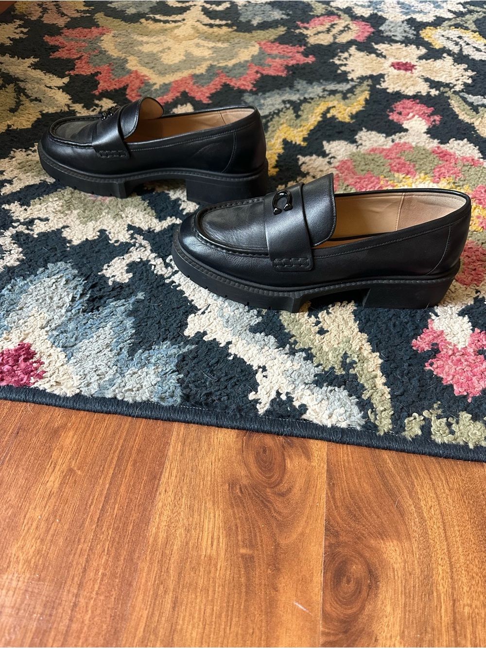 Coach Black Leather Women's Lug Sole Penny Loafers